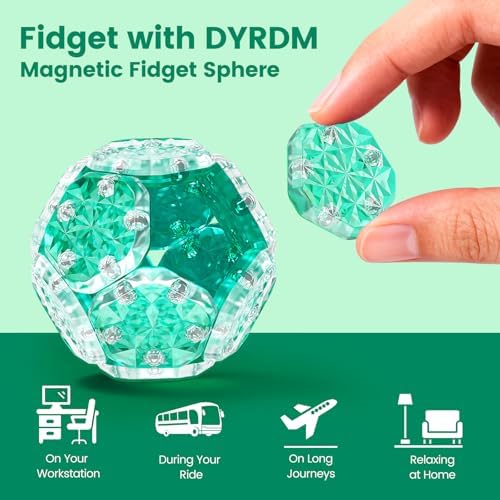DYRDM Magnetic Fidget Sphere, Premium Magnetic Fidget Toy and Desk Toy for Stress Relief and Focus, Creative Geometric Desk Accessory for Adults and Office Relaxation Green - 3