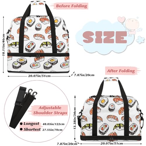 Large Weekender Overnight Bags Japan Sushi Cute Travel Duffel Bag for Women Men Gym Bag With Shoe Compartment Foldie Travel Tote Bag Carry On Personal Item Bag for Travel Gym Sports2