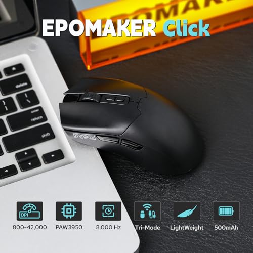 Image of EPOMAKER Click Gaming Mouse Wireless 2.4Ghz /BT /Type-C, 800 to 42,000 DPI Adjustable, 8K Polling Rate, 500mAh, Lightweight Optical Mouse, for PC /Mac /Linux (Black)
