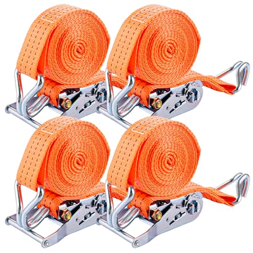 VIDETOL 4 Pièces Sangle a Cliquet, Longueur 4 m,Largueur 35 mm Sangle Arrimage, Orange Sangles D'arrimage avec Crochets pour Arrimage de Chargement, Manutention de Bagages, Camping