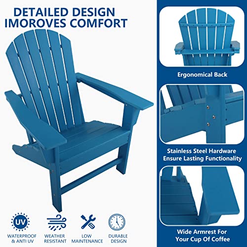Pizato Modern Adirondack Chair, Weather Resistant Durable Hdpe Poly Composite Adirondack Chairs With Wide Armrest For Patio Porch Backyard, Pacific Blue #TOP2