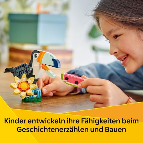LEGO Creator Wilde Tiere: Tropischer Tukan - 3-in-1-Spiel Tier verwandelt Sich in Schmetterling Minifigur oder Fisch - Kreatives Spielzeug - Geschenk für Mädchen und Jungen ab 7 Jahren 31173