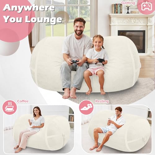 Image of 5FT Bean Bag Chair 5'Giant Bean Bag Chairs with Adults, Large Beanbag Chair | Bean bag Lounger with Machine Washable Cover Luxurious Velvet Fabric, Comfy Chairs for Living Room, Bedroom, Dorm, Beige