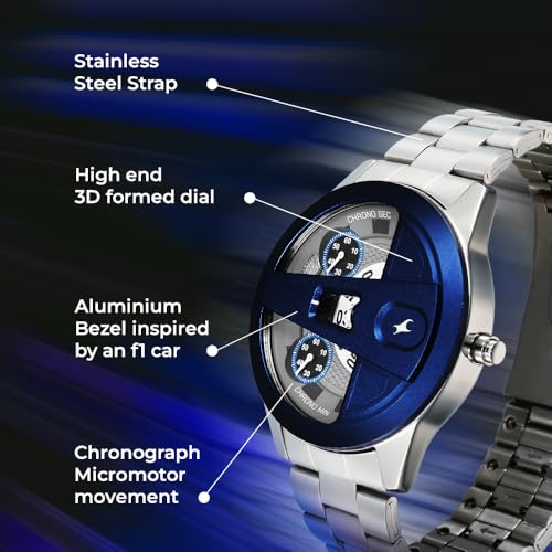Image of Fastrack Overdrive Micromotor Quartz Analog with White Dial Silver Stainless Steel Metal Strap Watch for Men - 3331KM02