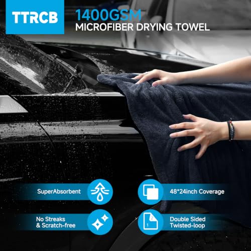 Image of TTRCB 2 Pack Car Drying Towels, 48 inch x 24 inch Extra Large Microfiber Towels for Cars, Ultra-Absorbent 70 /30 Blend, 1400 GSM, Streak Free, Twisted-Loop Drying Towels Car Detailing for SUV, RV, Truck