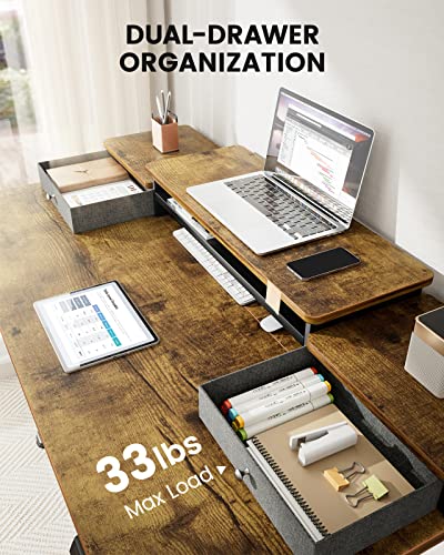 Ergear Electric Standing Desk With Double Drawers, 48X24 Inches Adjustable Height Sit Stand Up Desk, Home Office Desk Computer Workstation With Storage Shelf, Vintage Brown #TOP6