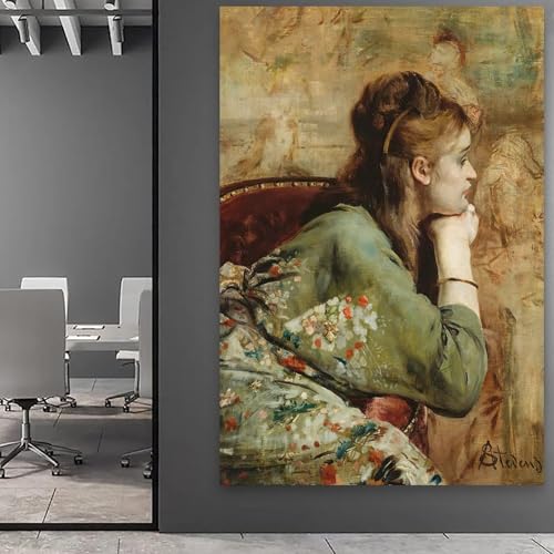 Impression Alfred Stevens Méditation tableau réalisme femme pensive 60x90