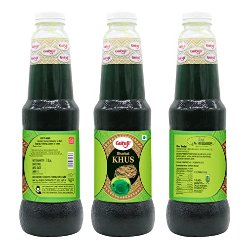 Image of SHREE Guruji Kesaria Thandai & Khus Sharbat Combo Pack Special Dry Fruit Syrup Instant Refreshing Drink For Summer (1 Litre), Liquid