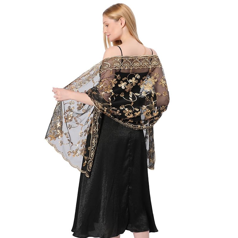 Shawls and Wraps for Evening Dresses,Women Formal 1920s Sequin Flower Sheer Shawls and Wraps for Wedding-2