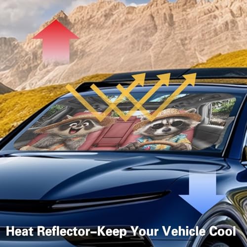 Image of Funny Raccoon Car Front Windshield Sun Shade Reflect UV Sun and Heat Foldable Car Windshield Sunshades Interior Accessories Protection Universal Vehicle Accessories