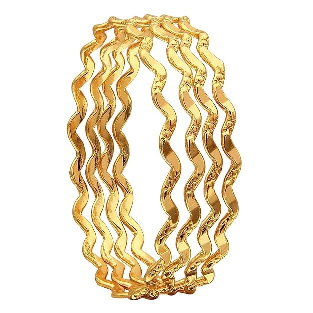 Image of CUTE GOLD 1 Gram Gold Plated Copper Traditional Plain Bangle Set for Women & Girls