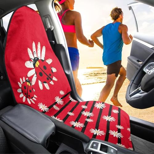 Image of Ladybug Waterproof Sweating Car Seat Cover for Post Gym Workout Universal Front Seat Cover Easy to Install Universal Size Fit for Most Cars SUVs Trucks Vans