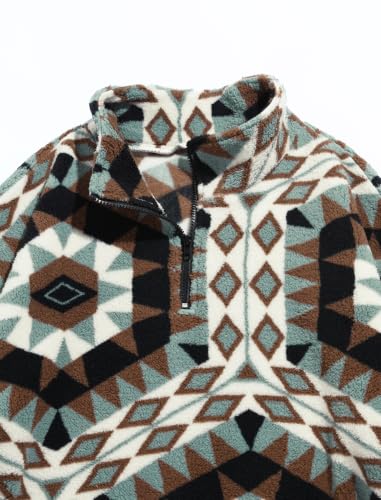 Image of ZAFUL Men 1 /4 Zipper Ethnic Aztec Fleece Unisex Winter Sweatshirt Tops 2026 | Funnel Neck Fluffy Polar Fleece Faux Sherpa Soft Thermal Pullover Kangaroo Pocket Jacket Hoodie Tops