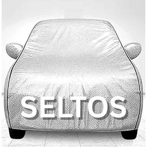 Image of 100% Waterproof Car Cover for Seltos UV Protection, Dustproof, Windproof | Custom Fit with Mirror Pockets, Belt & Buckle | All Weather Outdoor Body Cover(Silver)