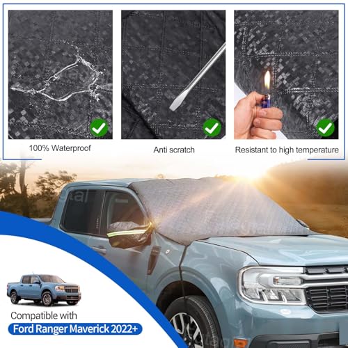 Image of Windshield Snow Cover Fit for Ford Ranger Maverick 2022-2024, Front Windshield Cover for Ice and Snow, Extra Thick Windshield Ice Cover Protect from Rain, Sun, Frost (Black)
