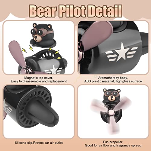Car Air Freshener Retro Airplane Black Bear,Aromatherapy Car Diffuser Vent Clip,Christmas Easter Rotating Propeller Car Air Outlet Ornament for Men Women(with 2 Incense Slices) - Image 4