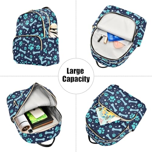 Image of Paw Print and Bone Mini Backpack Fashion Backpack Purse for Women,Handbag Shoulder Bag Casual Daypack, Ladies Gift for College Work (M)