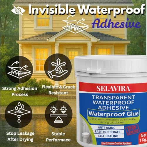 Image of 1Kg Transparent Waterproofing Glue with Brush for Roof Leakage, Crack Seal Water Leakage Solution Indoor Outdoor, Waterproof Adhesive Filler for Bathroom Pipe Wall Tile Surface Window