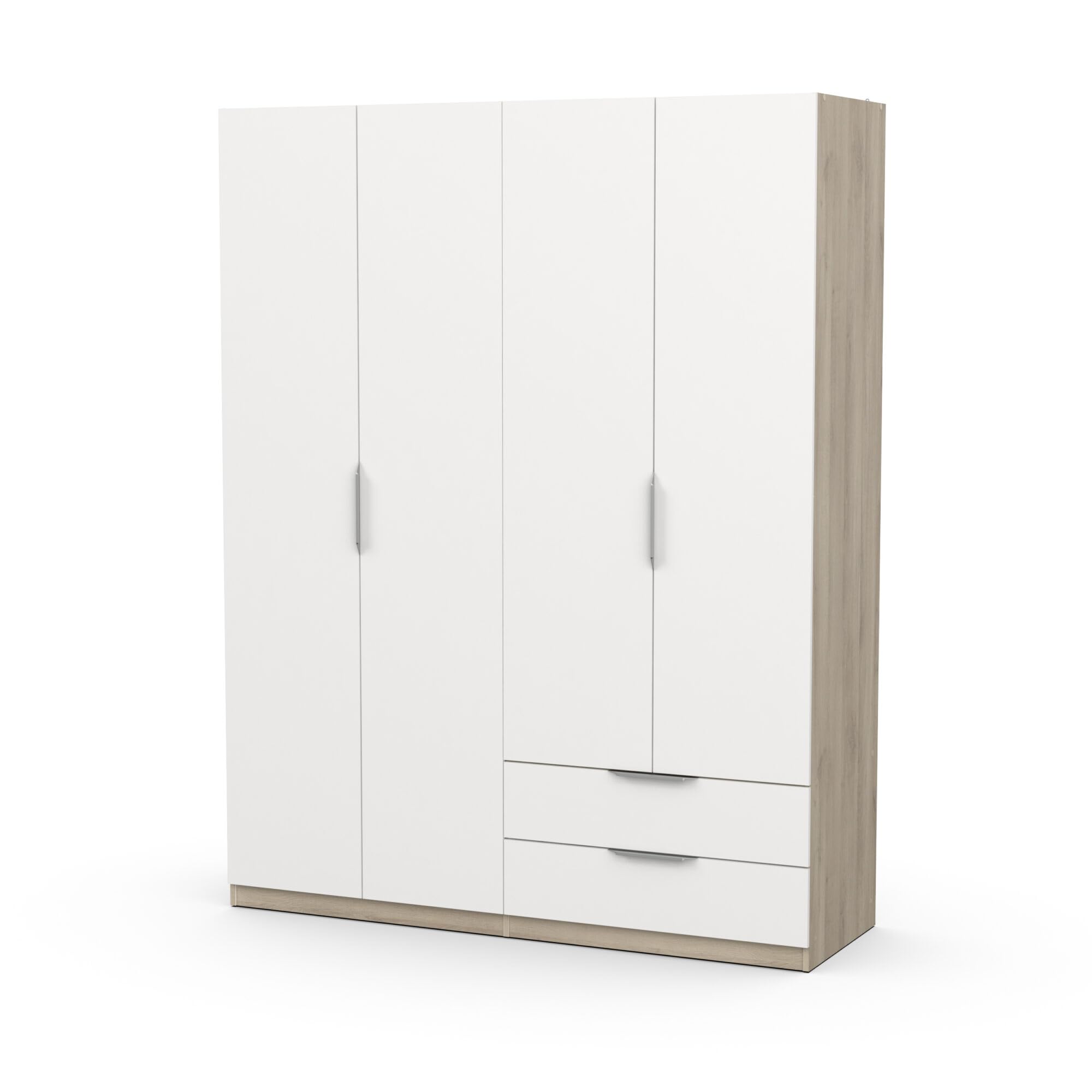 Demeyere 391384 Vestidor con Armario Moderno 4 Puertas 5 estantes 2 cajones, Color Roble Kronberg y Blanco Mate, 157,3 x 51,1 x 203 cm, Madera de ingeniería, Gris