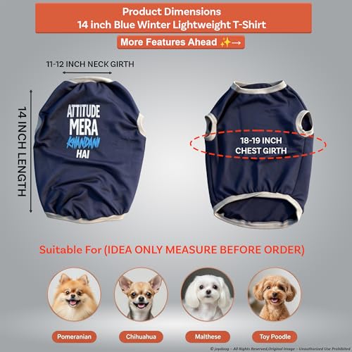 Image of JoyDaog Cozy Dog Winter Coat Blue Color 14 Inch(S)- inchAttitude Mera Khandani Hai inchPrinted Soft Cotton Trendy Apparel for Small Breeds | Indoor & Outdoor