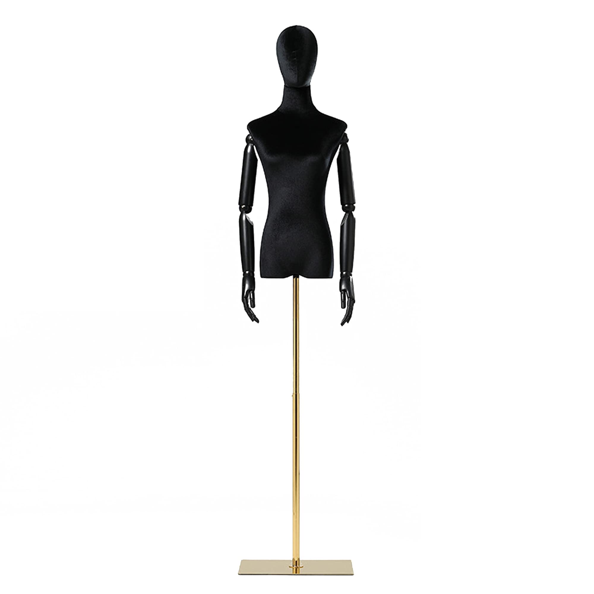 Maniquí Femenino de Costura, Maniquies Torso con Brazos De Madera Cabeza Desmontable, Ajustable Altura, Maniquí Torso Femenino para Exhibición de Escaparate,Negro,B