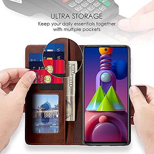 Image of Pinaaki Enterprises Samsung Galaxy M14 5G Flip Case | Premium Leather Finish Flip Cover | with Card Pockets | Wallet Stand |Complete Protection Flip Cover for Samsung Galaxy M14 5G - Brown