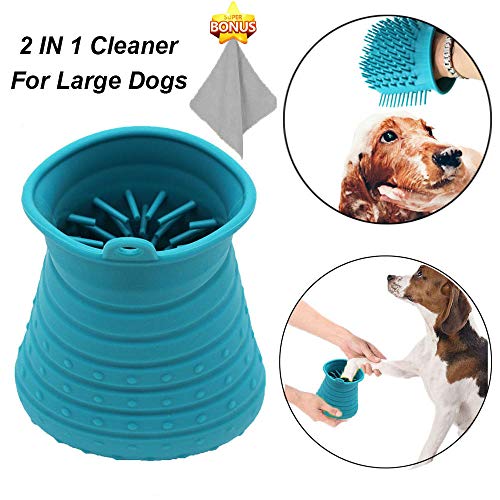 ADOGGYGO Dog Paw Washer Pet Cleaning Brush Cup Dog Feet Cleaner Muddy Paws Grooming Silicone Cup for Large Dogs (Blue)