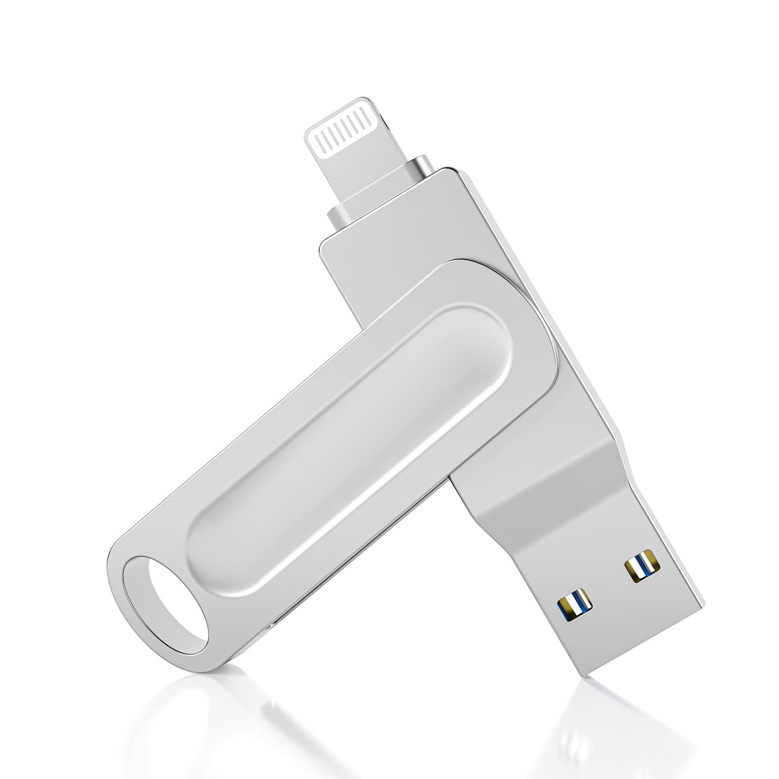 Chiavetta USB 64 GB per iPhone – Pendrive 3 in 1 con Adattatore Type C MFi Certificata Pennetta USB con Lightning, USB A 3.0, USB C, 360° Girevole in Metallo per iPhone, iPad, Mac, PC e Android