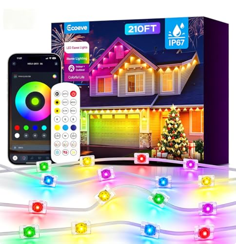 Ecoeve Permanent Outdoor Lights for House 210ft RGB+IC Lights with 16 Million Colors & 50 Scene Modes App/Remote Control IP67 Waterproof DIY Music Sync for Christmas Holiday & Party Decor