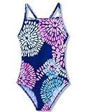 Picture of Nokecina Girls One Piece Swimsuit Size 4t 5t Blue Flower Printing Bathing Suits Adorable Summer Beach Swimwear for Swim Lessons