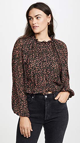 C/Meo Collective Women's Longevity Long Sleeve Pleated Ruffle Top, Black Floral, M