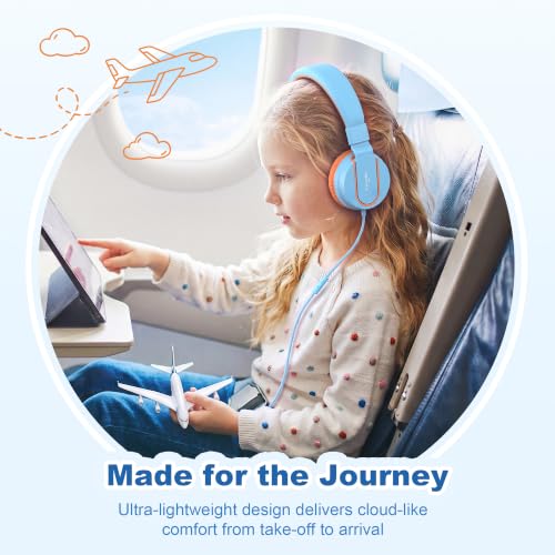 Image of AILIHEN I35 Kids Headphones for School with Mic, 93dB Safe Volume, Blue Pop | Wired On Ear Headphones for Girls Boys, Foldable Lightweight Headphone for Classroom Learning & Entertainment Travel Computer