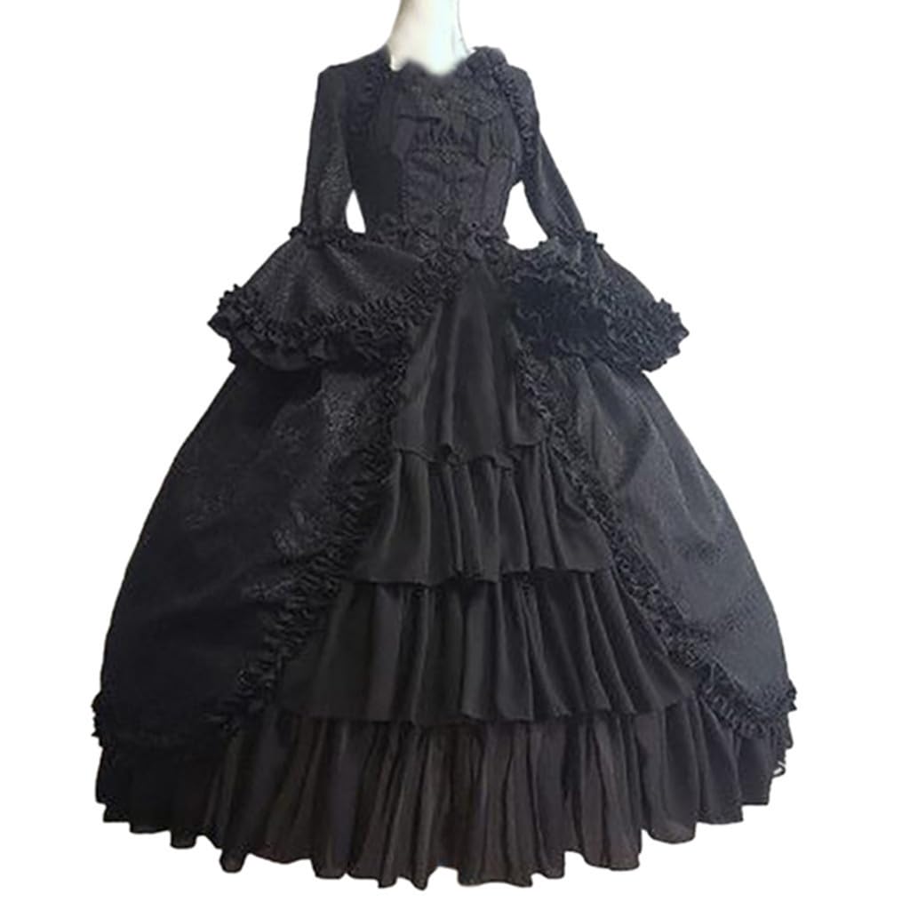 Genérico Vestidos De Mujer Halloween Costume - Vestido De Corte Estilo Retro con Escote Cuadrado Cintura Ajustada Y Detalle De Lazo