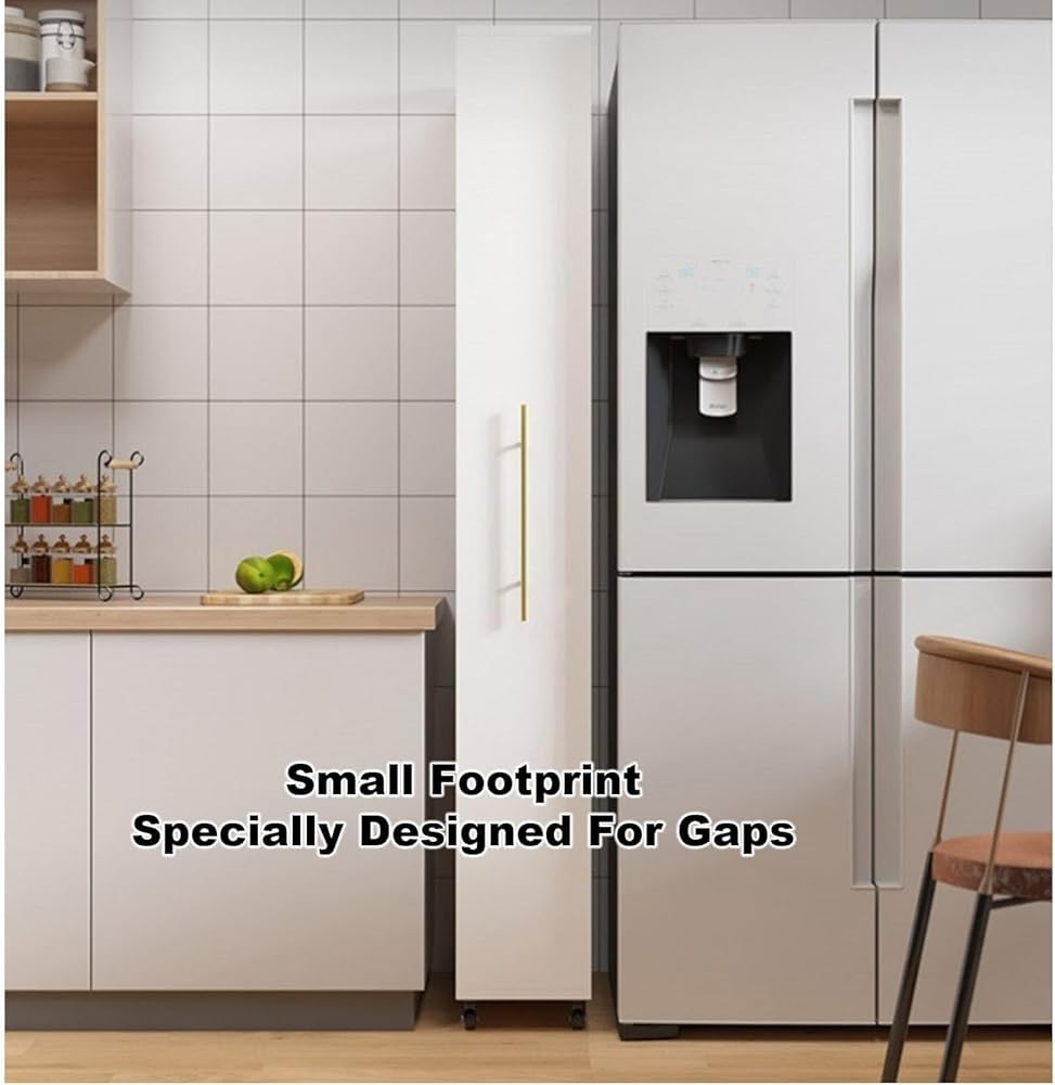 Carrito rodante para almacenamiento de cocina, estante delgado de despensa con asa y ruedas, organizador de especias de madera para espacios pequeños, perfecto junto al refrigerador, acabado negro