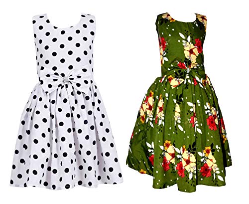 Image of Casual Frock for Baby Girls,Blue Printed and Olive Printed,Pack of 2