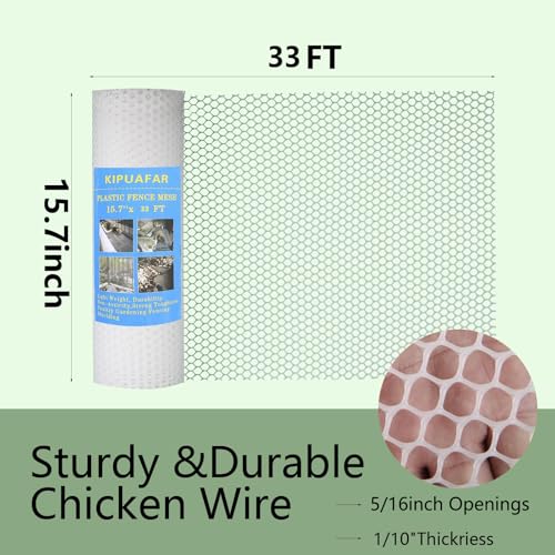 Image of White Plastic Wire Mesh Fence 15.7IN x 33FT - Commercial Grade Hexagonal Netting, Heavy Duty Snake & Rodent Barrier for Farms, Poultry Yards, Dog Runs | Durable Outdoor Security Fencing