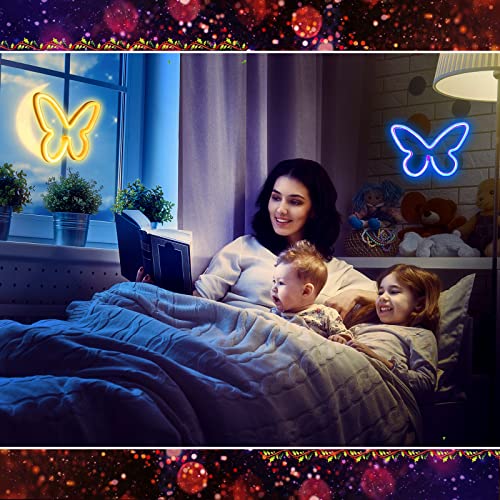 Image of Riakrum 2 Pcs Butterfly Neon Signs LED Lights Decor,Blue, Warm White