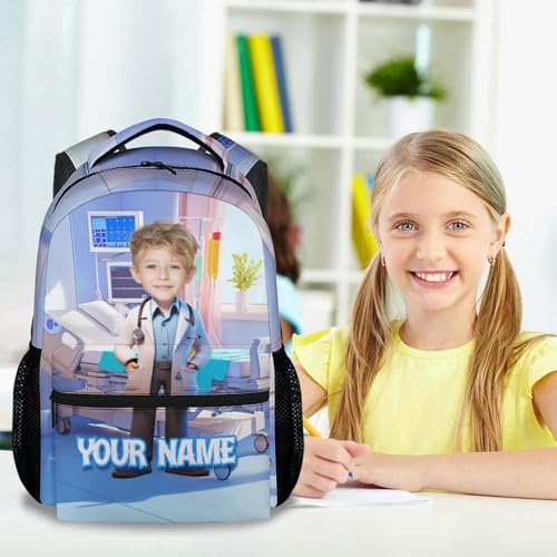 Custom Kids Backpack, 17 Inch Cute Doctor Backpacks for Kindergarten, Personalized School Bookbag with Name Photo4