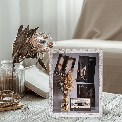 Image of Muzilife 11x14 Shadow Box Picture Frame - 2.16 inch Interior Deep Wood & Glass Rectangle Display Case Ready to Hang Memory Box Baby Sports Memorabilia, Pins, Awards, Tickets, and Photos, Rustic White