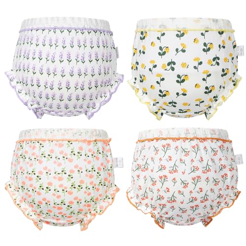 Image of Durio 4Pcs Diaper Covers for Girls Baby Bloomers for Toddler Girls Ruffle Cute Cotton Baby Girl Shorts Toddler Girl Bloomers