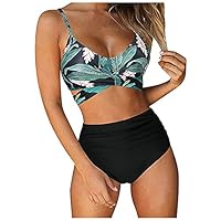 Mis Pedidos Bañadores Mujer Tallas Grandes Elegante Cuello En V Reductor Barriga Swimwear Cintura Alta Traje De Baño 2 Piezas Impreso con Relleno Bikini Push Up Bikinis Verde M