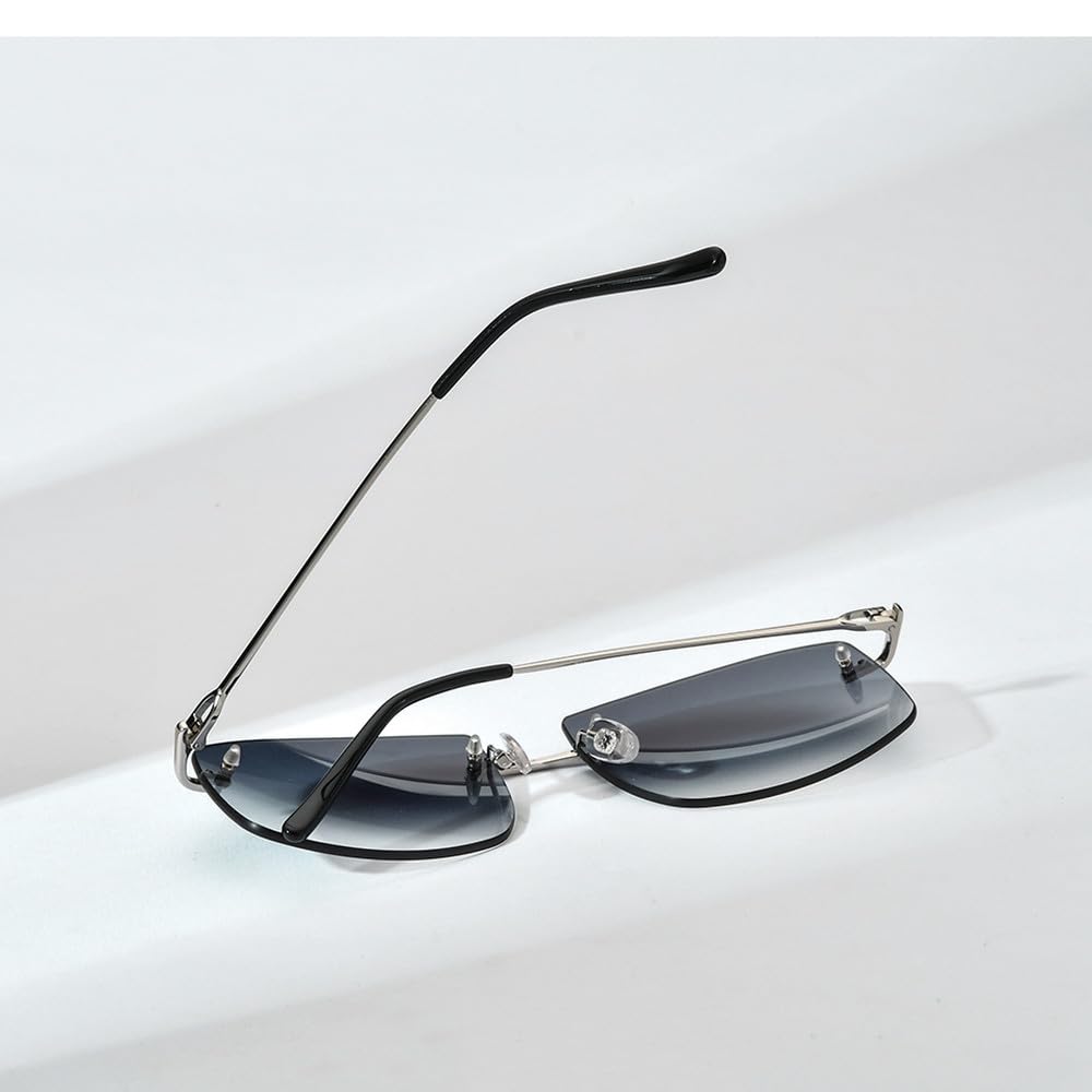 CLMJHG Trendige randlose Sonnenbrille für Herren, rahmenlose, übergroße Luxus-Sonnenbrille für Damen mit Verlaufsglas
