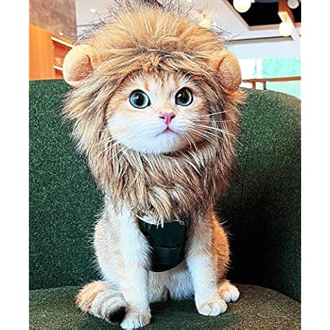 PenVinoo Lion Mane Wig for Cat,Cat Costume,Puppy Costume,Funny Pet Cat Costumes for Halloween Christmas, Funny Pet Clothing Accessories (Small, Dark Brown) Cover