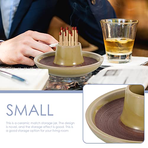 FOMIYES Match Can Matchstick Holder Bamboo Matchstick Jar Bracelets Holder Bracelet Holders Ceramic Ashtray Ceramic Storage Jar Match Holder Bamboo Match Jar Ceramics Tools - Image 3