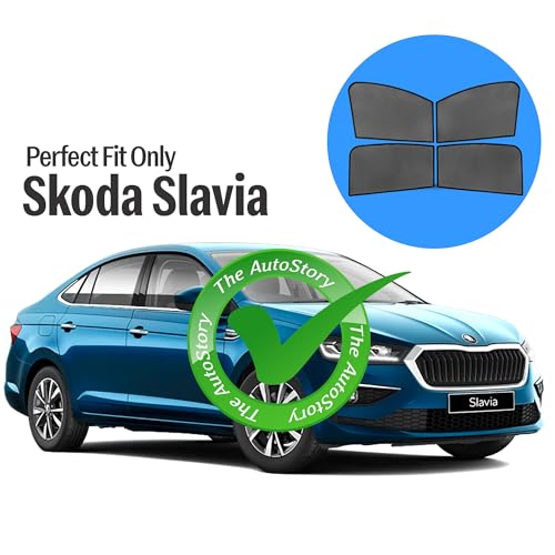 Image of AutoStory Custom Fit Black Mesh Car Sunshade for Slavia | UV & Heat Protection Car Window Curtains | Privacy Car Sun Shade | Breathable Vehicle Specific Side Window Shades