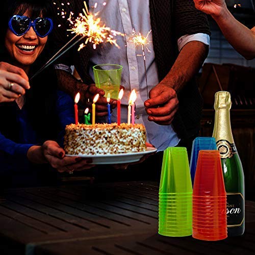 MATANA 80 Neon Plastic Bekers voor Verjaardagen, Kinderfeestjes, Bruiloften, Kerstmis, Barbecue & Feesten, 210ml - Stevig en Herbruikbaar - Afbeelding 5