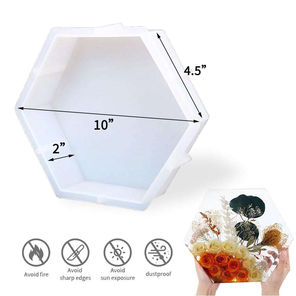 FineGood Lot De 2 Grands Moules En Résine Hexagonaux Ronds En Silicone Profond Pour Résine époxy, Serre-livres, Spécimens, Désherbage, Conservation Des Fleurs