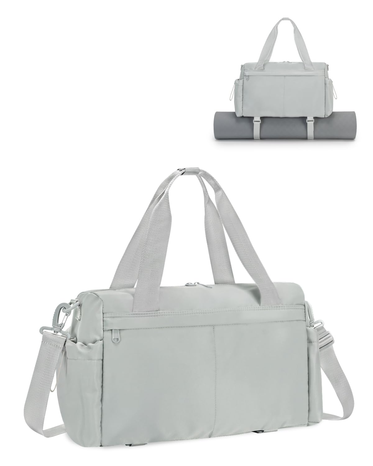 KABAQOO Small Gym Bag Womens with Yoga Mat Holder and Wet Compartment, Yoga Mat Bag with Bottle Pocket, Mini Travel Bag with Shoulder Strap for Weekend Overnight, Grey
