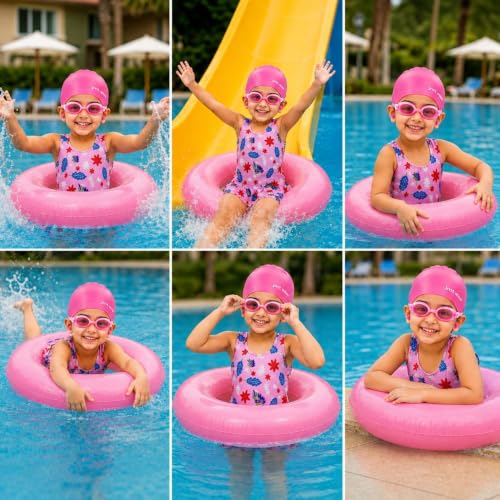 Image of LEBAMI Kids Girls One piece Swimsuit Combo Kit | Frock Swim Costume with Goggles, Cap, Swimming Tube, Nose Clip & Earplugs | Pool & Beach Swimming Kit
