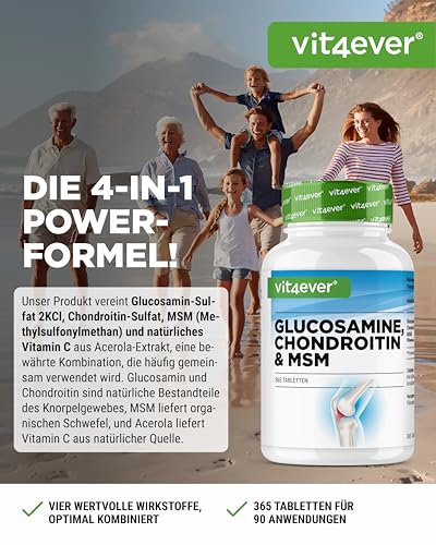 vit4ever Glucosamin Chondroitin MSM - 365 Tabletten - Hochdosiert mit 2012 mg pro Tag - 3 Monatsvorrat - Ohne unerwünschte Zusätze